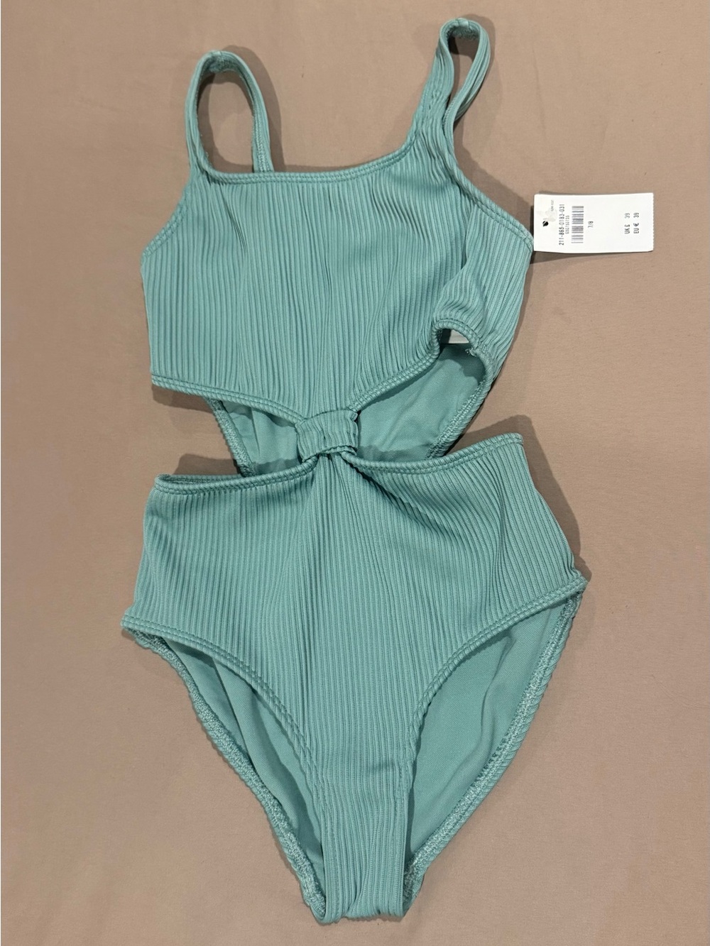 Girls' Abercrombie Ribbed Cutout One-Piece Swimsuit in Mint Green